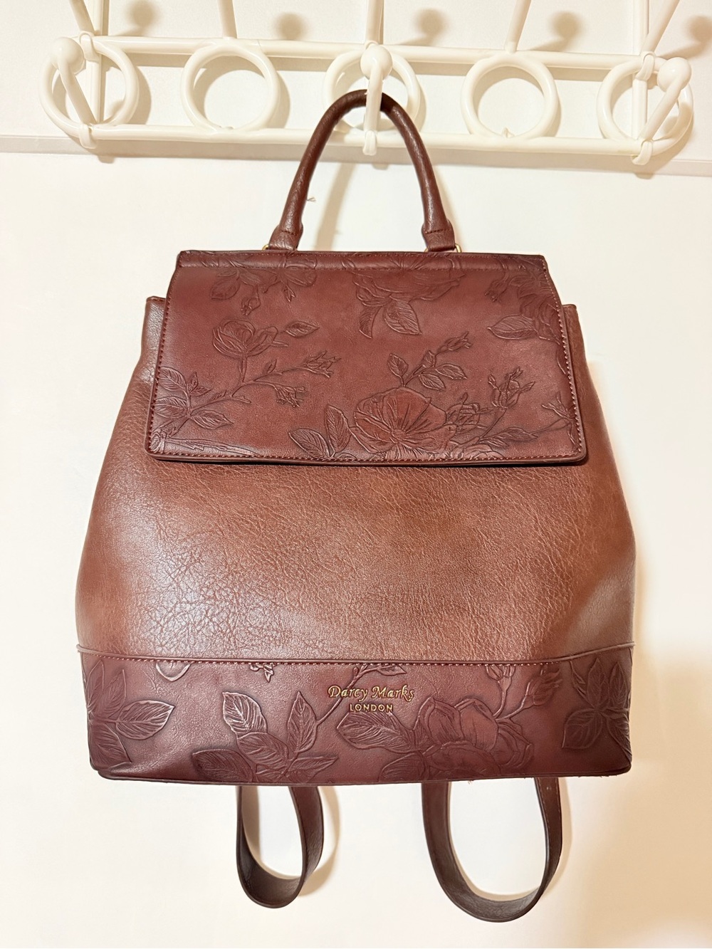 Dune London Brown Floral Embossed Leather Backpack